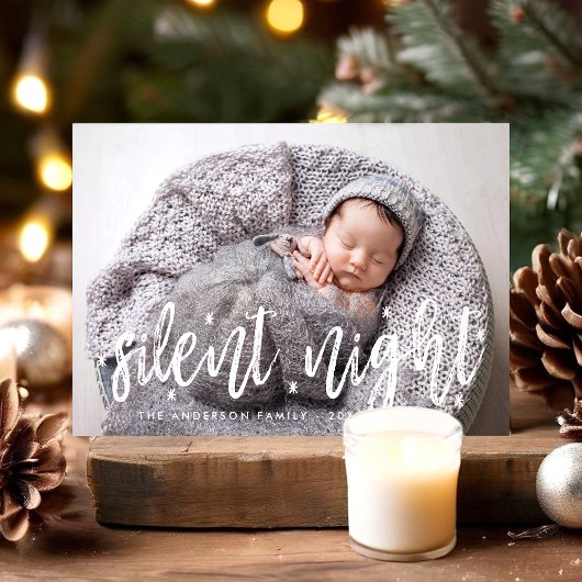 Silent Night Moderne kerstfoto Baby Feestdagenkaart