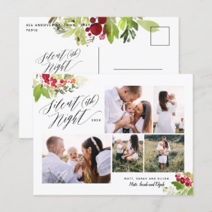 Silent night multi foto red green foliage grappig feestdagenkaart