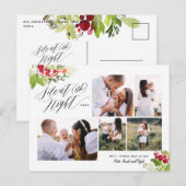 Silent night multi foto red green foliage grappig feestdagenkaart (Voorkant / Achterkant)