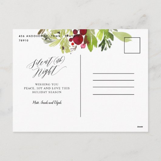 Silent night multi foto red green foliage grappig feestdagenkaart (Achterkant)