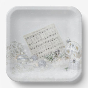Silent Night Music in Snowflakes Papieren Bordje