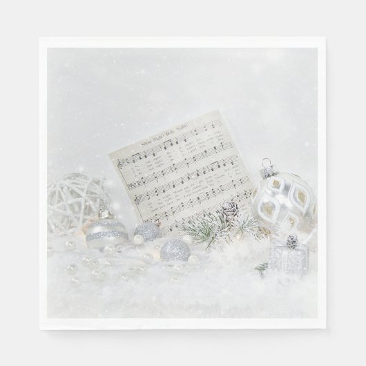 Silent Night Music in Snowflakes Servet (Voorkant)