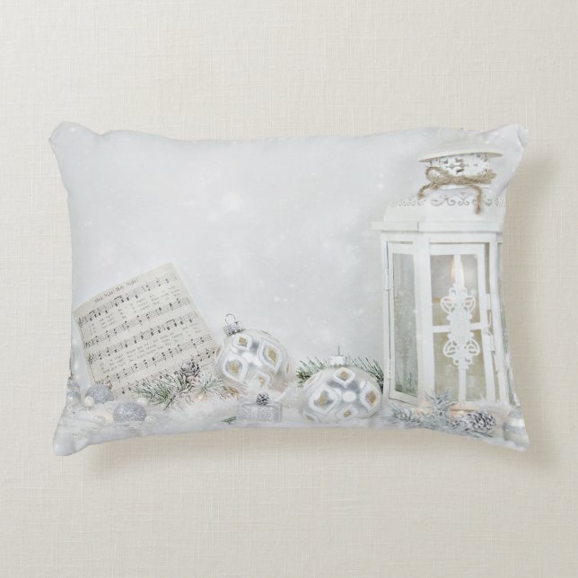 Silent Night-muziek met witte lantaarn Decoratief Kussen (Voorkant)