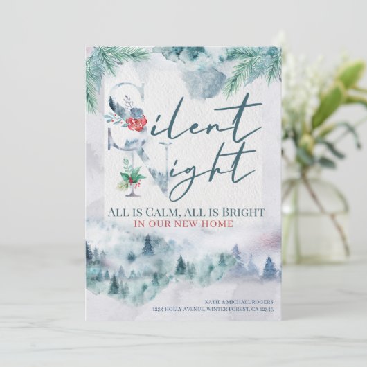 Silent Night New Home Waterverf Forest Moving Aankondiging (Staand voorkant)