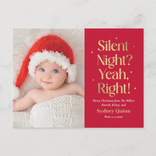 Silent Night Nieuwe Baby Funny Christmas Briefkaar Feestdagenkaart (Voorkant)