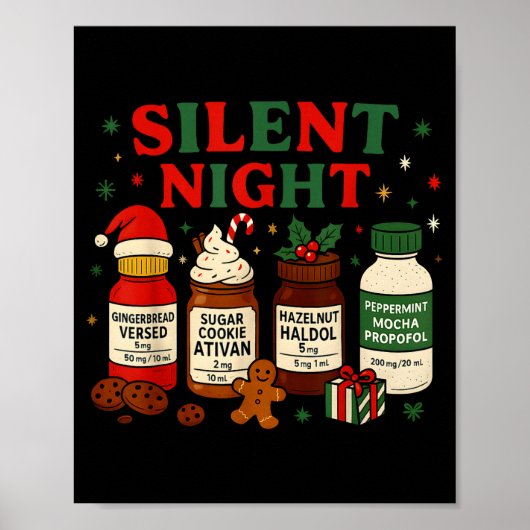 Silent Night Profol Icu Nurse Funny Christmas Medi Poster (Voorkant)