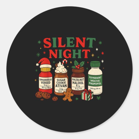 Silent Night Profol Icu Nurse Funny Christmas Medi Ronde Sticker (Voorkant)