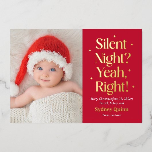 Silent Night Real Folie Vakantie Geboorte Aankondi Folie Feestdagenkaart (Voorkant)