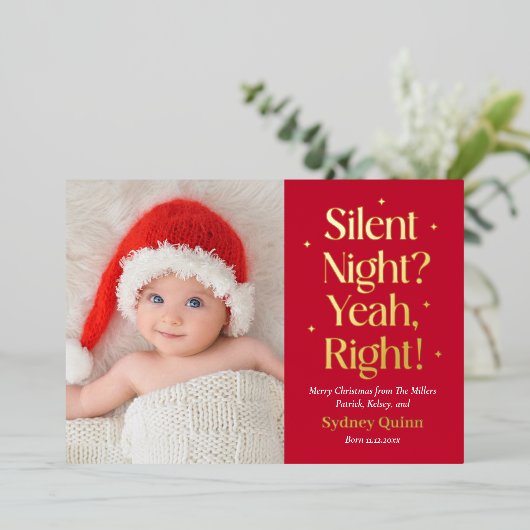 Silent Night Real Folie Vakantie Geboorte Aankondi Folie Feestdagenkaart (Staand Voorkant)