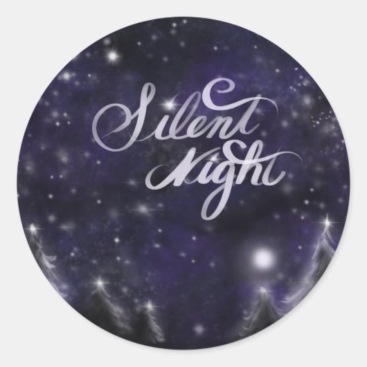 Silent Night - romantic Holiday Snow scene Ronde Sticker (Voorkant)