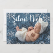 Silent Night Silver Snowflakes Holiday Baby Birth Kaart (Voorkant)