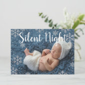 Silent Night Silver Snowflakes Holiday Baby Birth Kaart (Staand voorkant)