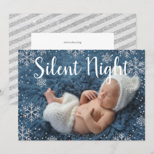 Silent Night Silver Snowflakes Holiday Baby Birth Kaart