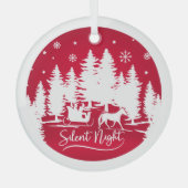Silent night slee snewflakes pines festive red glas ornament (Voorkant)