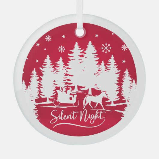 Silent night slee snewflakes pines festive red glas ornament (Voorkant)