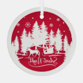 Silent night slee snewflakes pines festive red glas ornament (Achterkant)