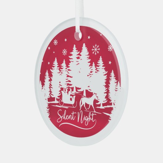 Silent night slee snewflakes pines festive red glas ornament (Voorkant links)