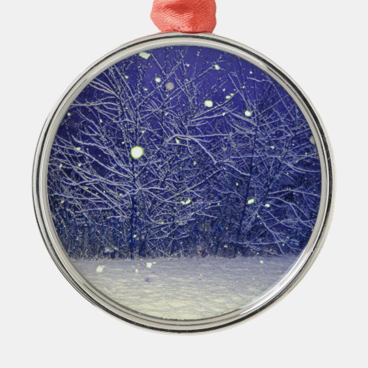 Silent Night Snowfall Metalen Ornament (Voorkant)