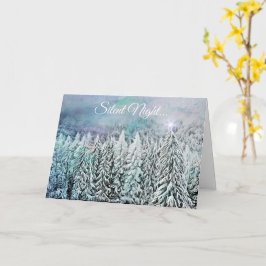 Silent Night Snowy Trees kerstster Kaart (Gele Bloem)
