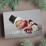 Silent Night Stars Full Photo Baby Kerstmis Feestdagenkaart<br><div class="desc">Met witte typografie en handgetekende sterren. Er is een langzaam vervagen gradiënt om jouw tekst te benadrukken.</div>