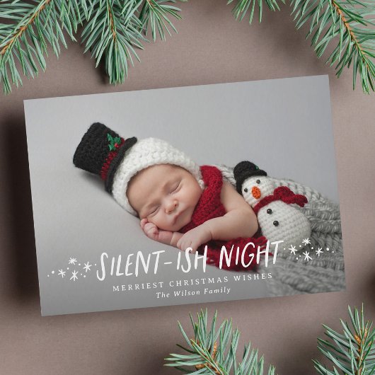 Silent Night Stars Full Photo Baby Kerstmis Feestdagenkaart