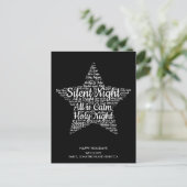 Silent Night Tekst Ster Vorm WordArt Wit Zwart Feestdagenkaart (Staand voorkant)