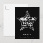 Silent Night Tekst Ster Vorm WordArt Wit Zwart Feestdagenkaart (Voorkant / Achterkant)