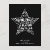 Silent Night Tekst Ster Vorm WordArt Wit Zwart Feestdagenkaart (Voorkant)