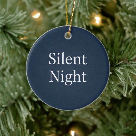 Silent Night Typography Classic Navy Blue & White  Keramisch Ornament (Boom)