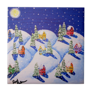 Silent Night Winter Folk Art Tegeltje