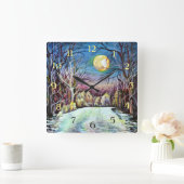 Silent Night Winter Full Moon in Zweden - cijfers Vierkante Klok (Huis)