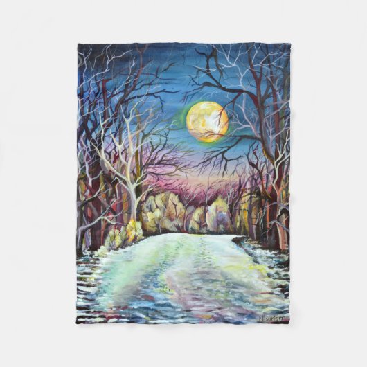 Silent Night Winter Full Moon in Zweden Fleece Deken (Voorkant)