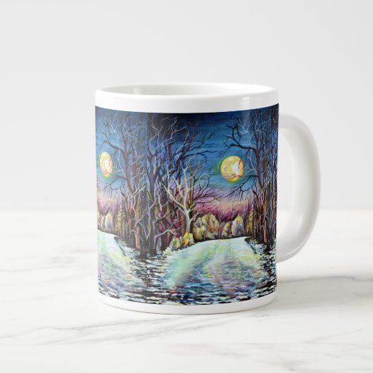 Silent Night Winter Full Moon in Zweden Grote Koffiekop (Voorkant rechts)