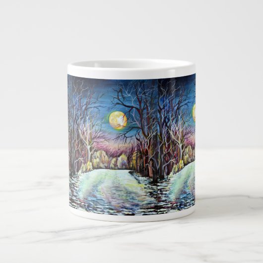 Silent Night Winter Full Moon in Zweden Grote Koffiekop (Voorkant)