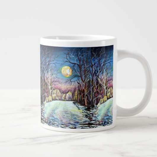 Silent Night Winter Full Moon in Zweden Grote Koffiekop (Rechts)