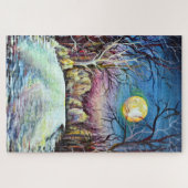Silent Night Winter Full Moon in Zweden Legpuzzel (Horizontaal)