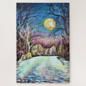 Silent Night Winter Full Moon in Zweden Legpuzzel (Verticaal)
