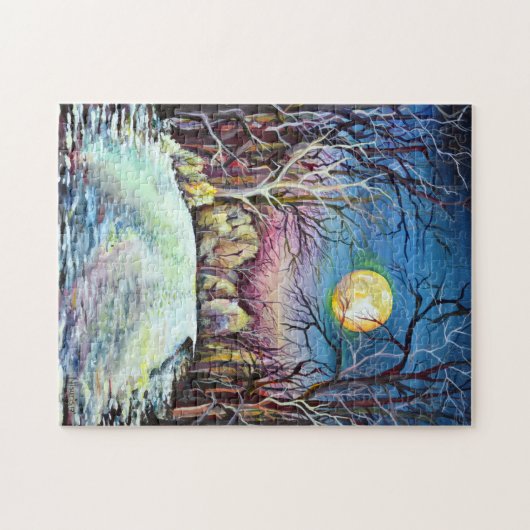 Silent Night Winter Full Moon in Zweden Legpuzzel (Horizontaal)