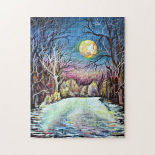 Silent Night Winter Full Moon in Zweden Legpuzzel