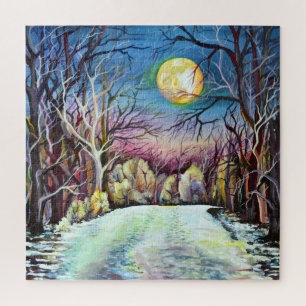 Silent Night Winter Full Moon in Zweden Legpuzzel