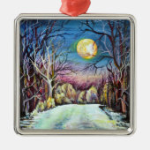 Silent Night Winter Full Moon in Zweden Metalen Ornament (Voorkant)