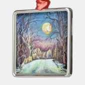 Silent Night Winter Full Moon in Zweden Metalen Ornament (Links)