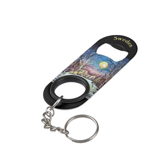 Silent Night Winter Full Moon in Zweden Mini Flessenopener (Achterkant Gekanteld)