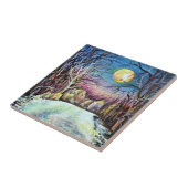 Silent Night Winter Full Moon in Zweden Tegeltje (Zijkant)