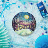 Silent Night Winter Full Moon Papieren Bordje (Feest)