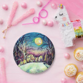 Silent Night Winter Full Moon Papieren Bordje (Feest)