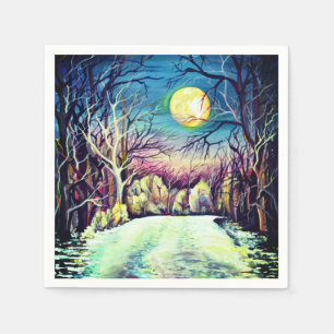 Silent Night Winter Full Moon Servet