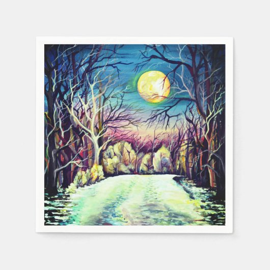Silent Night Winter Full Moon Servet (Voorkant)
