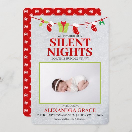 Silent Nights Bundle Joy Foto van Kerstmis Aankondiging (Voorkant / Achterkant)