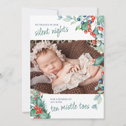 Silent Nights for Ten Mistle Toes Winter Birth Aankondiging (Voorkant)